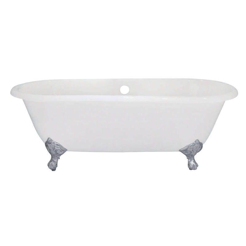 Aqua Eden VCTND663013NB1 66-Inch Cast Iron Double Ended Clawfoot Tub (No Faucet Drillings), White/Polished Chrome - BNGBath
