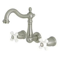 Thumbnail for Kingston Brass KS1258PX 8-Inch Center Wall Mount Bathroom Faucet, Brushed Nickel - BNGBath