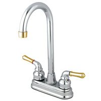 Thumbnail for Kingston Brass GKB494 Water Saving Magellan Bar Faucet with Lever Handles, Polished Chrome with Polished Brass Trim - BNGBath