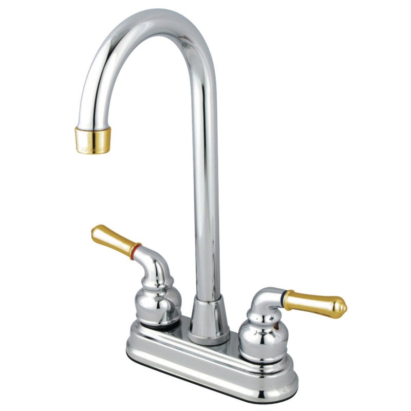 Kingston Brass GKB494 Water Saving Magellan Bar Faucet with Lever Handles, Polished Chrome with Polished Brass Trim - BNGBath