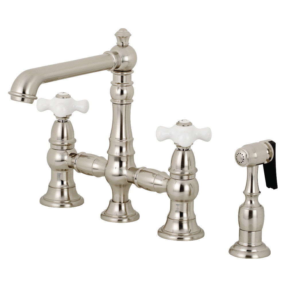 Kingston Brass KS7278PXBS English Country 8" Bridge Kitchen Faucet with Sprayer, Brushed Nickel - BNGBath