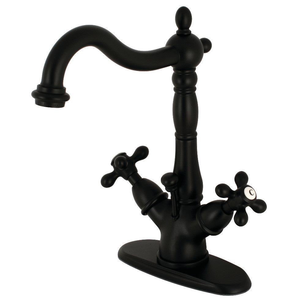 Kingston Brass KS1430AX Heritage Two-Handle Bathroom Faucet with Brass Pop-Up and Cover Plate, Matte Black - BNGBath