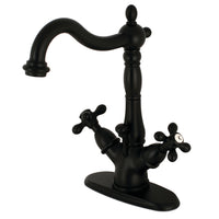 Thumbnail for Kingston Brass KS1430AX Heritage Two-Handle Bathroom Faucet with Brass Pop-Up and Cover Plate, Matte Black - BNGBath