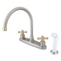 Thumbnail for Kingston Brass KB729AX Vintage Centerset Kitchen Faucet, Brushed Nickel/Polished Brass - BNGBath