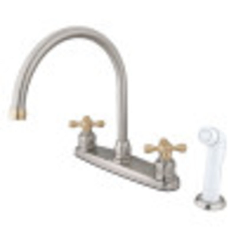Kingston Brass KB729AX Vintage Centerset Kitchen Faucet, Brushed Nickel/Polished Brass - BNGBath