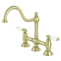 Thumbnail for Kingston Brass KS3782PL Restoration Bridge Kitchen Faucet, Polished Brass - BNGBath