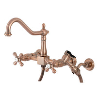 Thumbnail for Kingston Brass KS124AXBSAC Heritage Two-Handle Wall Mount Bridge Kitchen Faucet with Brass Sprayer, Antique Copper - BNGBath
