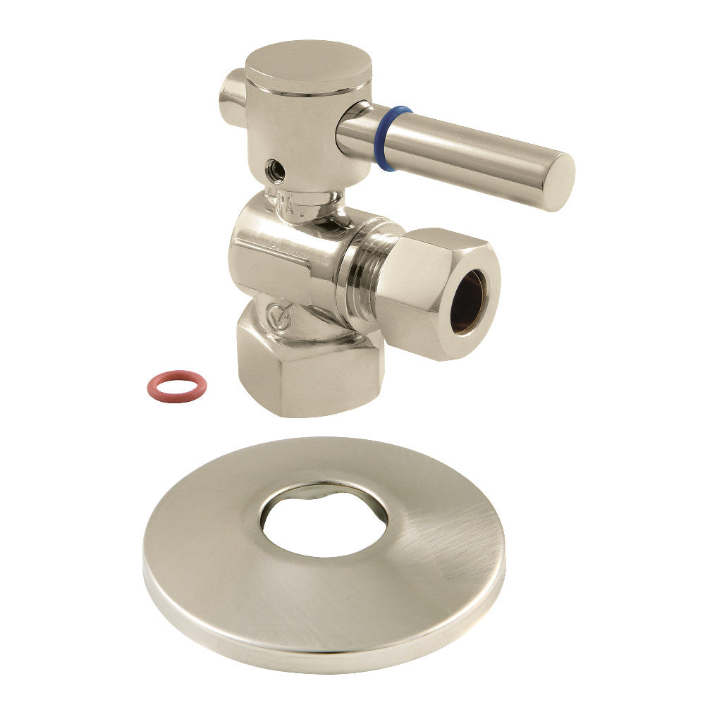 Kingston Brass CC44408DLK 1/2-Inch FIP X 1/2-Inch OD Comp Quarter-Turn Angle Stop Valve with Flange, Brushed Nickel - BNGBath
