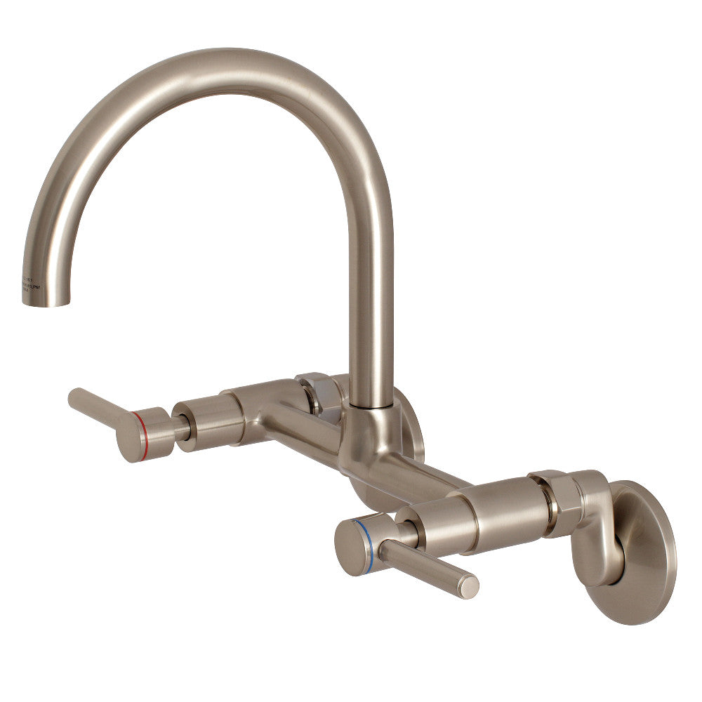 Kingston Brass Concord 8-Inch Adjustable Center Wall Mount Kitchen Faucet, Brushed Nickel - BNGBath