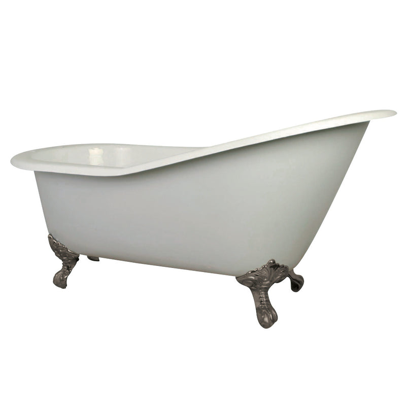 Aqua Eden NHVCT7D653129B8 61-Inch Cast Iron Single Slipper Clawfoot Tub with 7-Inch Faucet Drillings, White/Brushed Nickel - BNGBath