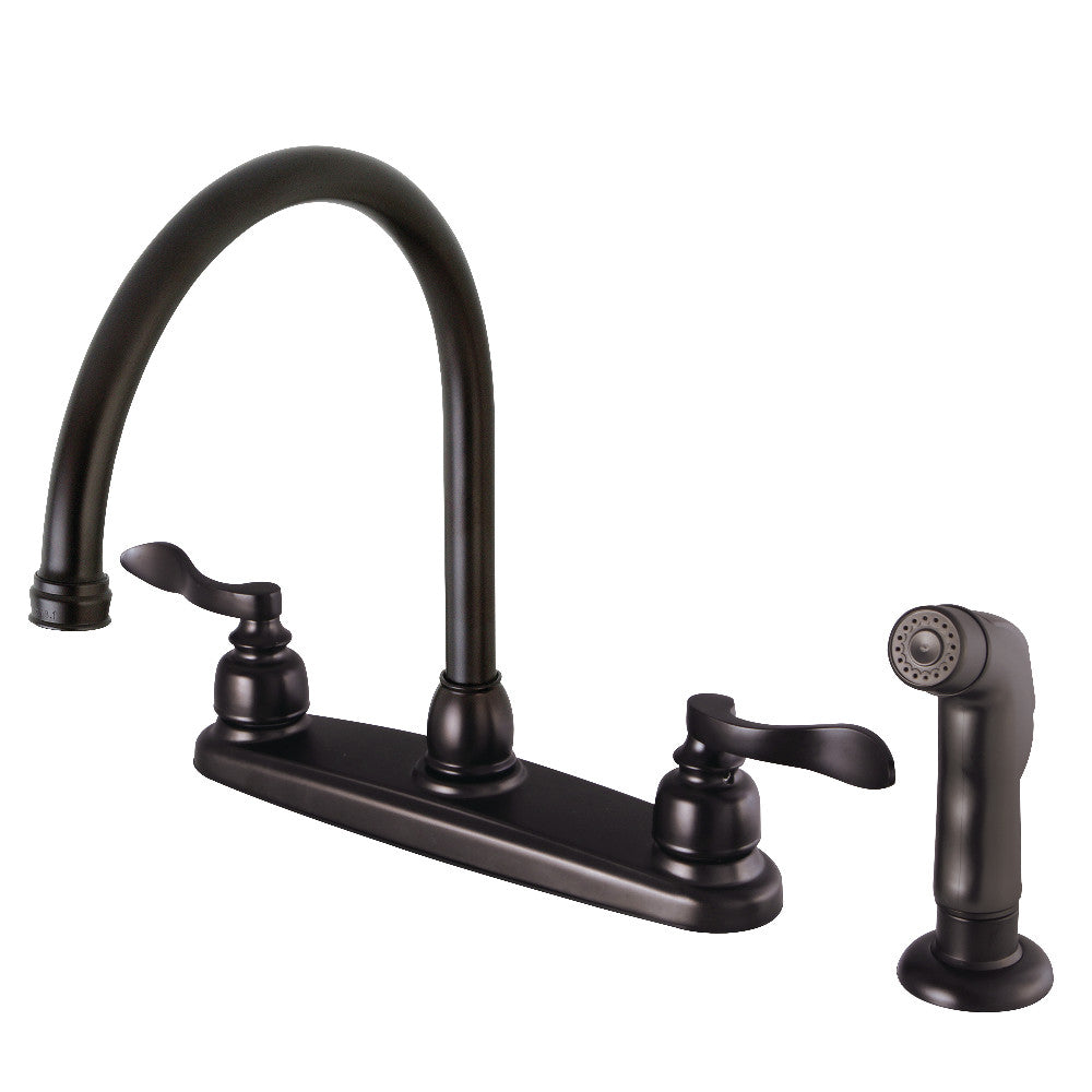 Kingston Brass FB795NFLSP NuWave French 8-Inch Centerset Kitchen Faucet with Sprayer, Oil Rubbed Bronze - BNGBath