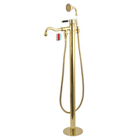 Thumbnail for Kingston Brass KS7132DKL Kaiser Freestanding Tub Faucet with Hand Shower, Polished Brass - BNGBath