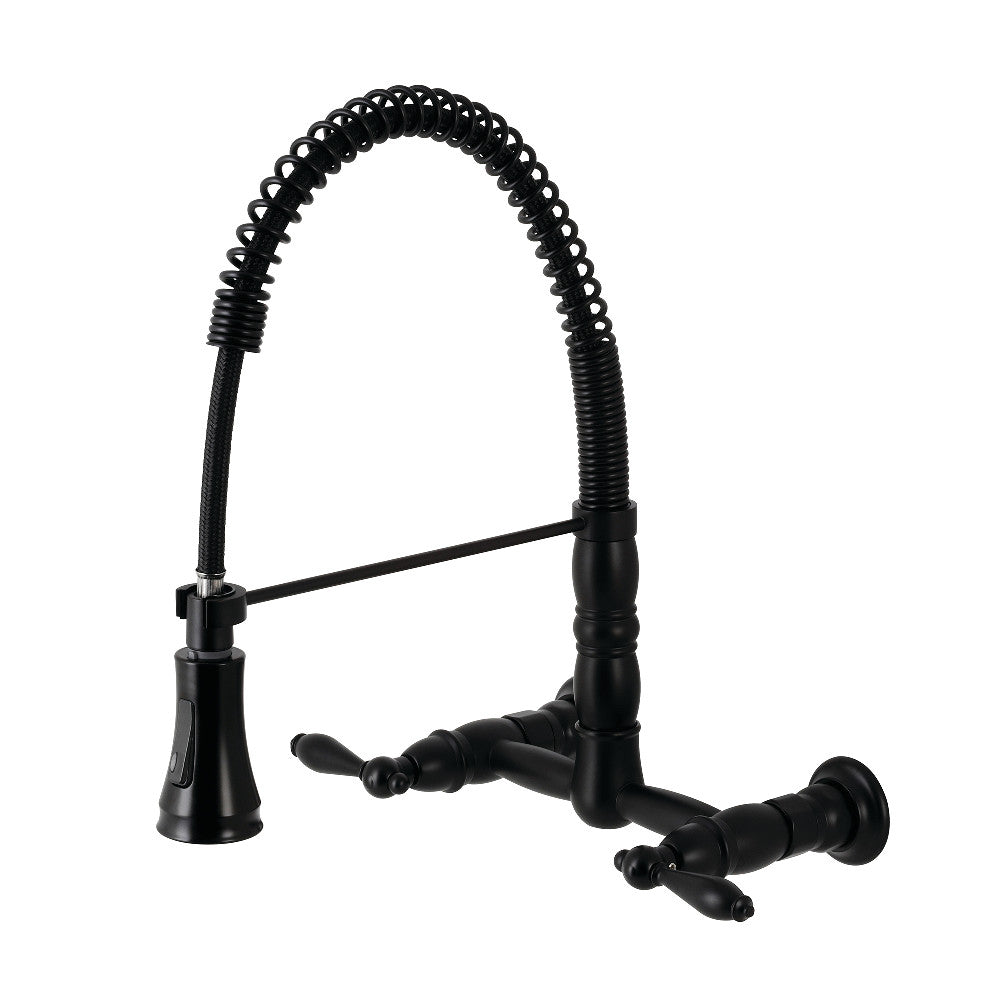 Gourmetier GS1240AL Heritage Two-Handle Wall-Mount Pull-Down Sprayer Kitchen Faucet, Matte Black - BNGBath