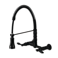 Thumbnail for Gourmetier GS1240AL Heritage Two-Handle Wall-Mount Pull-Down Sprayer Kitchen Faucet, Matte Black - BNGBath