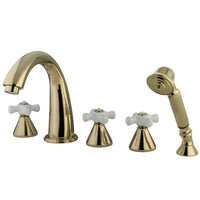 Thumbnail for Kingston Brass KS23625PX 5-Piece Roman Tub Faucet with Hand Shower, Polished Brass - BNGBath