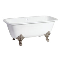 Thumbnail for Aqua Eden VCTQ7D6732NL8 67-Inch Cast Iron Double Ended Clawfoot Tub with 7-Inch Faucet Drillings, White/Brushed Nickel - BNGBath