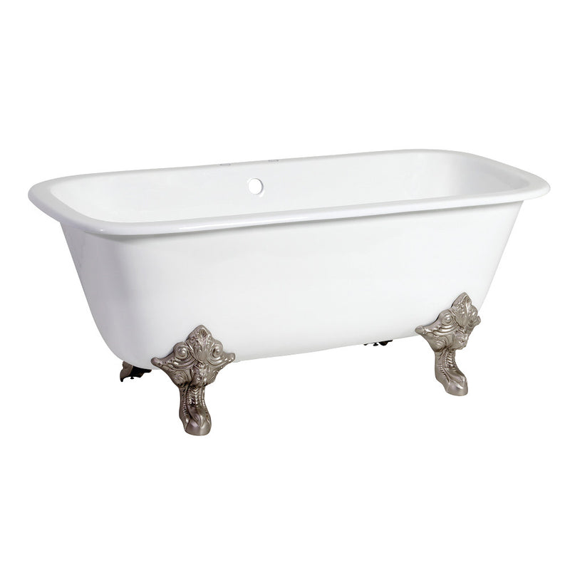 Aqua Eden VCTQ7D6732NL8 67-Inch Cast Iron Double Ended Clawfoot Tub with 7-Inch Faucet Drillings, White/Brushed Nickel - BNGBath
