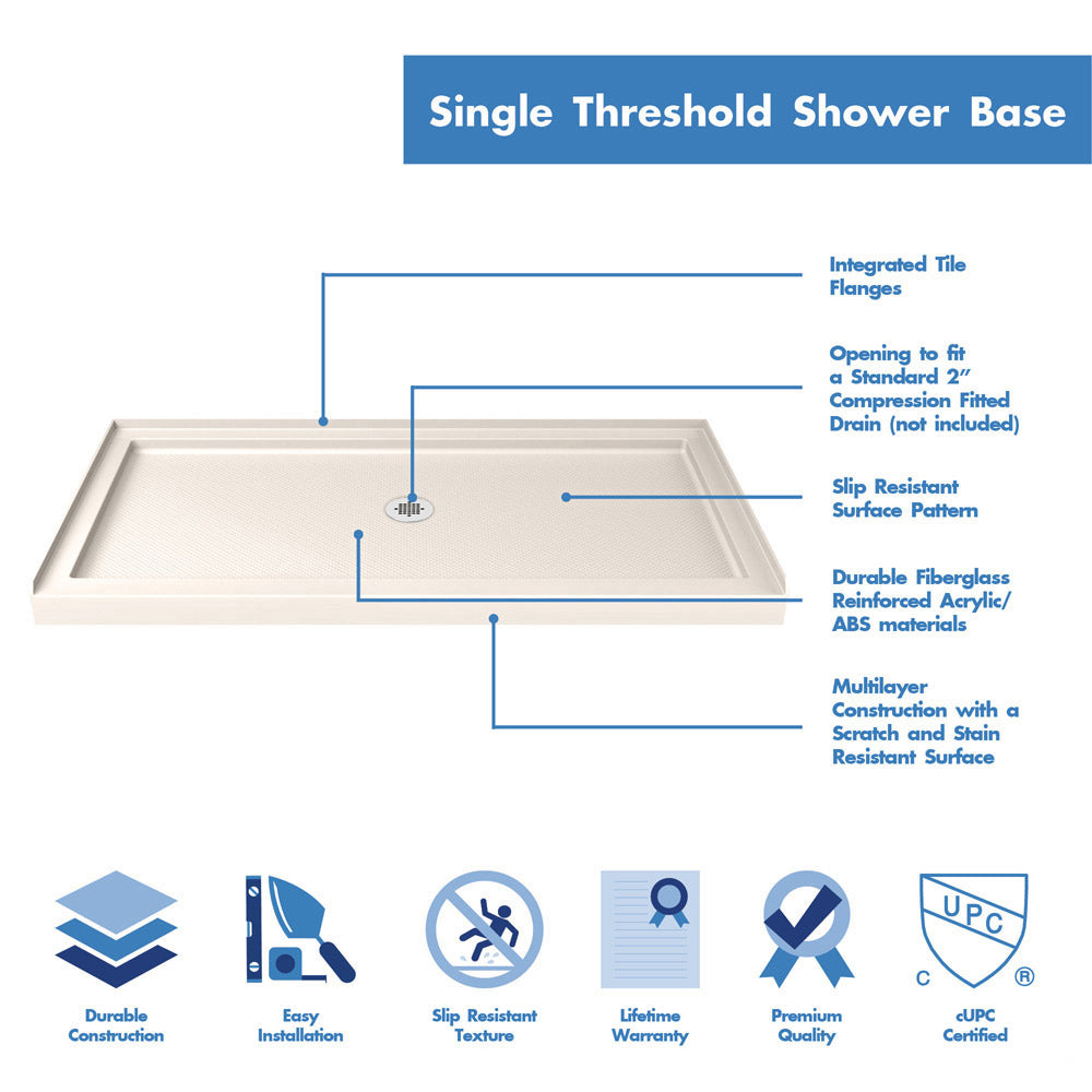 DreamLine Infinity-Z 32 in. D x 54 in. W x 74 3/4 in. H Semi-Frameless Sliding Shower Door and SlimLine Shower Base Kit, Clear Glass - BNGBath