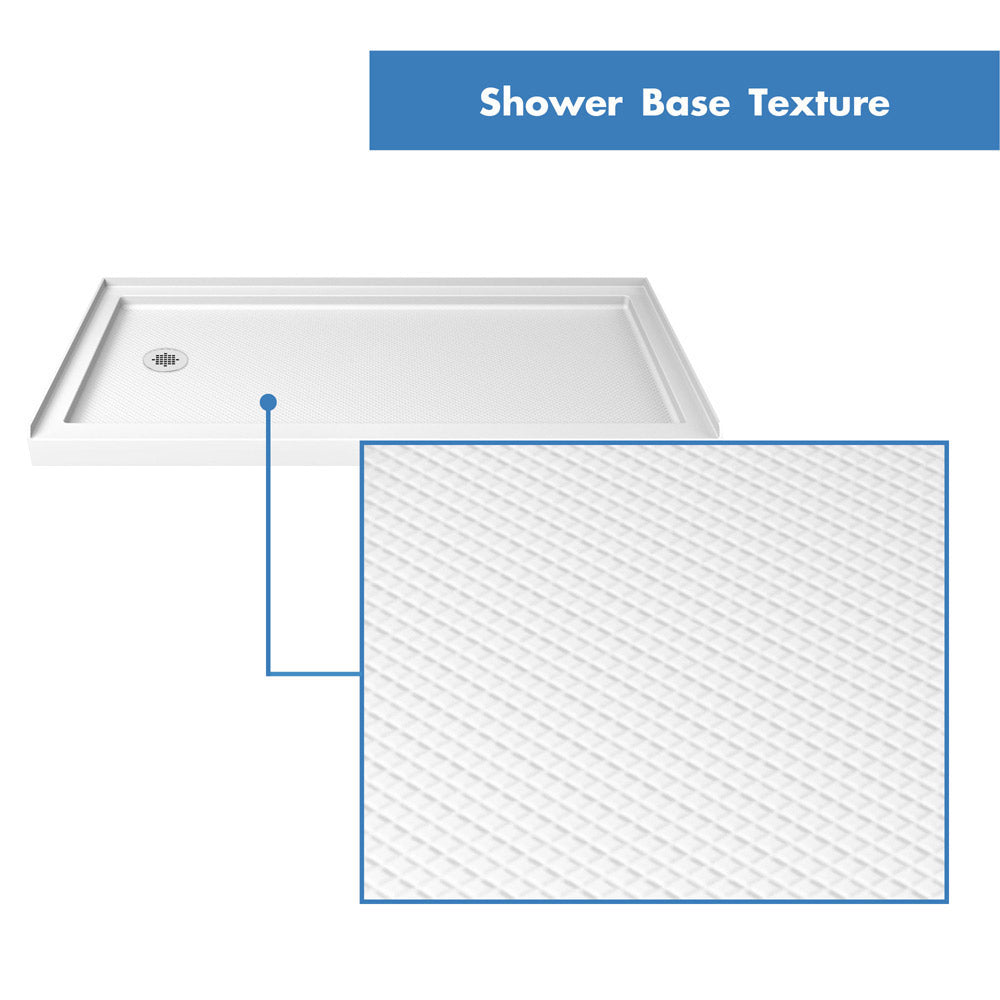 DreamLine Flex 32 in. D x 60 in. W x 76 3/4 in. H Semi-Frameless Pivot Shower Door, SlimLine Shower Base and Backwall Kit - BNGBath