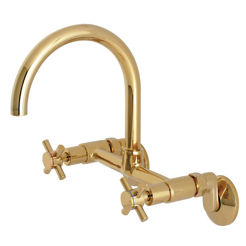 Kingston Brass KS414PB Concord 8-Inch Adjustable Center Wall Mount Kitchen Faucet, Polished Brass - BNGBath