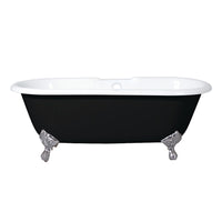 Thumbnail for Aqua Eden VBT7D663013NB8 66-Inch Cast Iron Double Ended Clawfoot Tub with 7-Inch Faucet Drillings, Black/White/Brushed Nickel - BNGBath