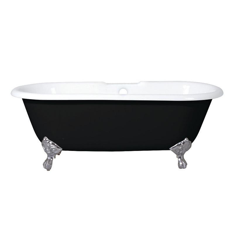 Aqua Eden VBT7D663013NB8 66-Inch Cast Iron Double Ended Clawfoot Tub with 7-Inch Faucet Drillings, Black/White/Brushed Nickel - BNGBath
