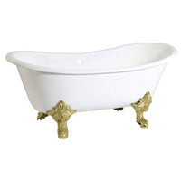 Thumbnail for Aqua Eden VCTNDS6731NL2 67-Inch Cast Iron Double Slipper Clawfoot Tub (No Faucet Drillings), White/Polished Brass - BNGBath