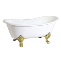 Thumbnail for Aqua Eden VCT7DS6731NL2 67-Inch Cast Iron Double Slipper Clawfoot Tub with 7-Inch Faucet Drillings, White/Polished Brass - BNGBath