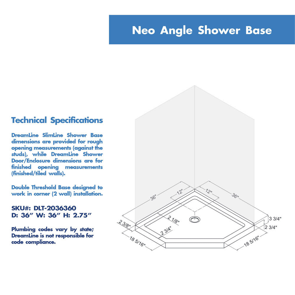 DreamLine Prism 36 in. x 36 in. x 74 3/4 in. H Frameless Pivot Shower Enclosure and SlimLine Shower Base Kit - BNGBath