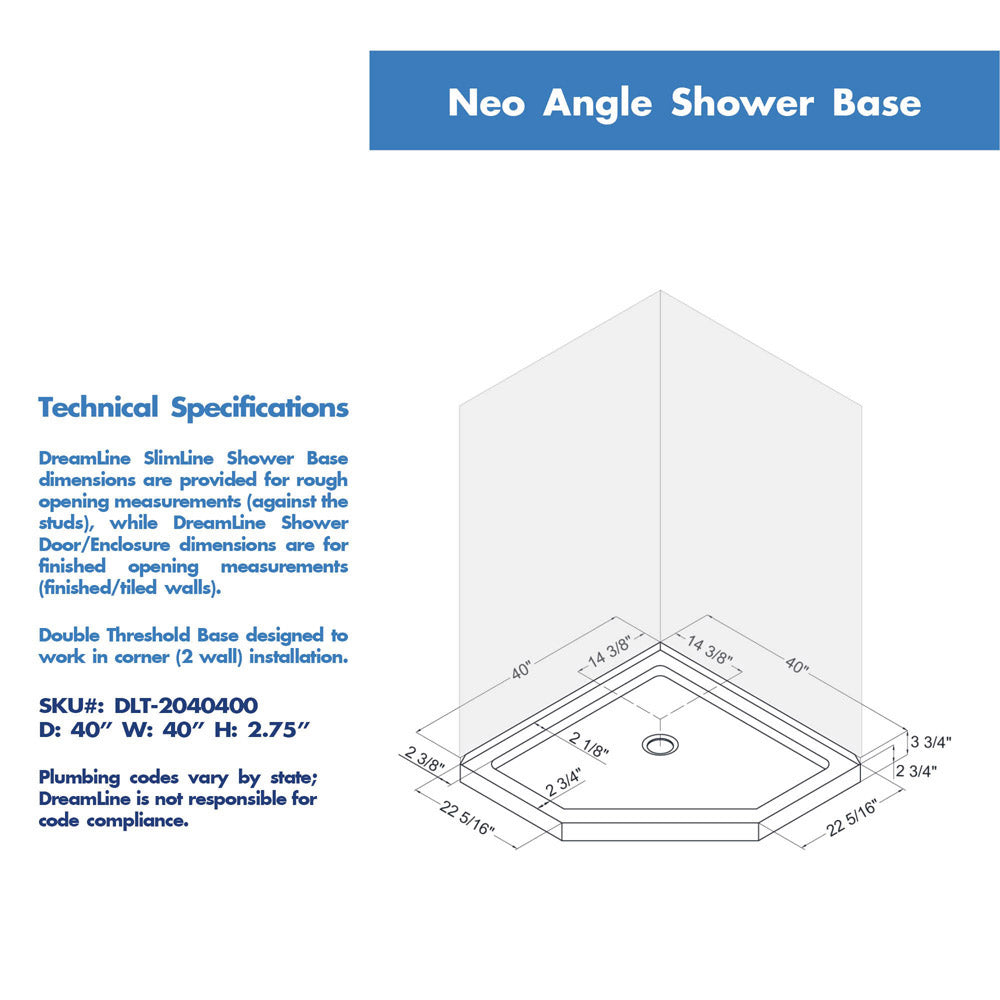 DreamLine Prism 40 in. x 40 in. x 74 3/4 in. H Frameless Pivot Shower Enclosure and SlimLine Shower Base Kit - BNGBath