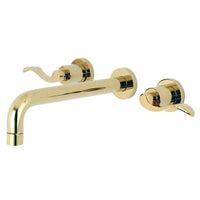 Thumbnail for Kingston Brass KS8022DFL NuWave Two-Handle Wall Mount Tub Faucet, Polished Brass - BNGBath
