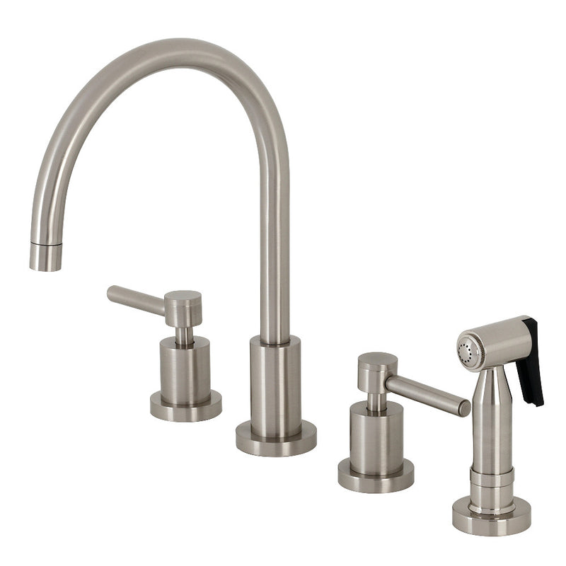 Kingston Brass KS8728DLBS 8" Widespread Kitchen Faucet with Brass Sprayer, Brushed Nickel - BNGBath