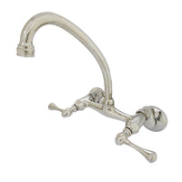 Thumbnail for Kingston Brass KS314PN Kingston Two Handle Wall Mount Kitchen Faucet, Polished Nickel - BNGBath
