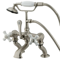 Thumbnail for Kingston Brass CC417T8 Vintage 7-Inch Deck Mount Tub Faucet with Hand Shower, Brushed Nickel - BNGBath