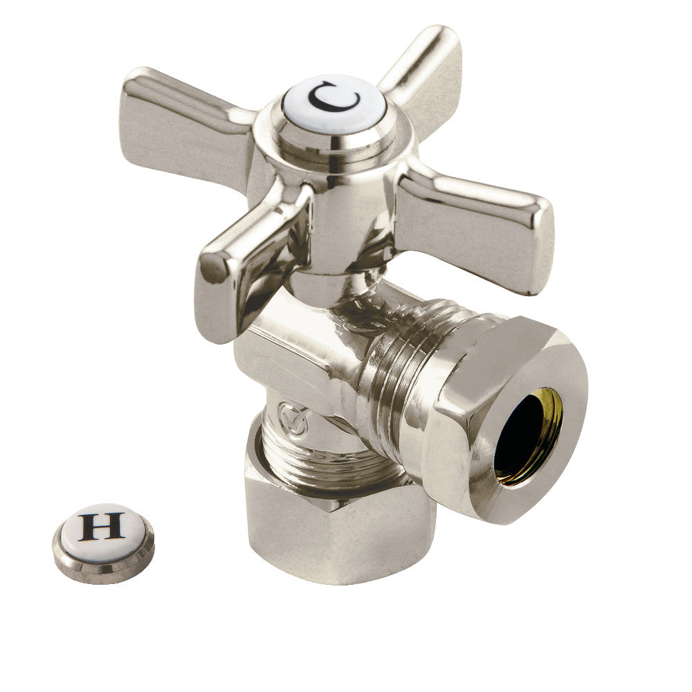 Kingston Brass CC54308ZX 5/8" OD Comp X 1/2" or 7/16" Slip Joint Angle Stop Valve, Brushed Nickel - BNGBath