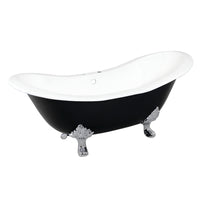 Thumbnail for Aqua Eden VBT7D7231NC1 72-Inch Cast Iron Double Slipper Clawfoot Tub with 7-Inch Faucet Drillings, Black/White/Polished Chrome - BNGBath