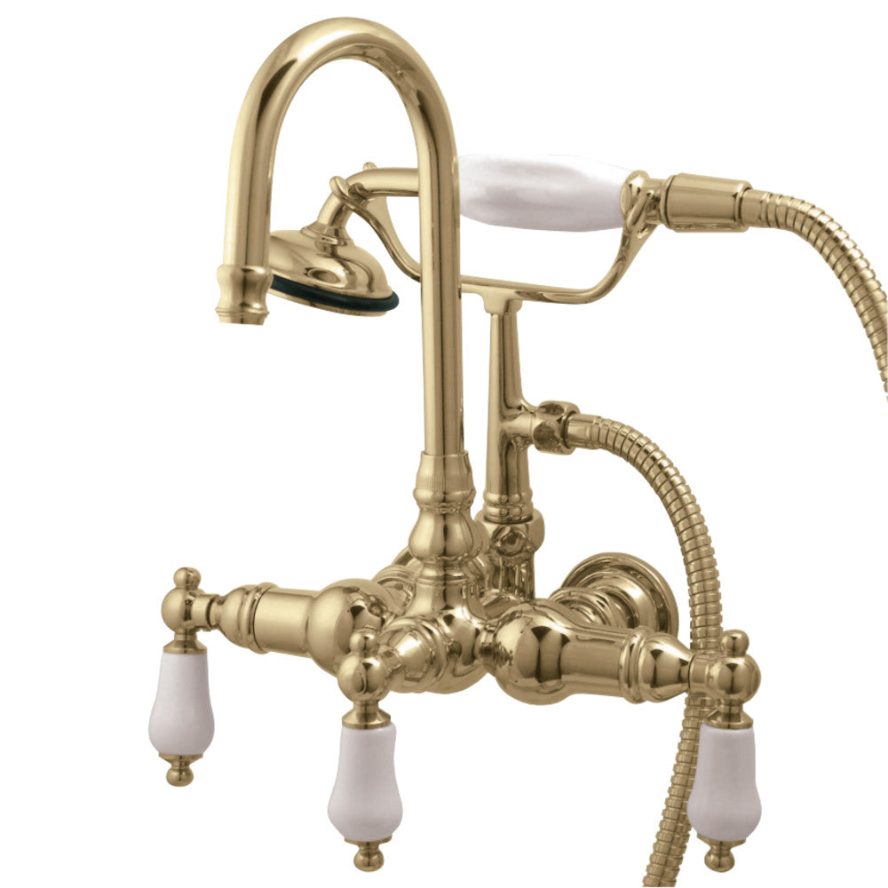 Kingston Brass CC11T2 Vintage 3-3/8-Inch Wall Tub Faucet with Hand Shower, Polished Brass - BNGBath