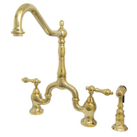 Thumbnail for Kingston Brass KS7752ALBS English Country Kitchen Bridge Faucet with Brass Sprayer, Polished Brass - BNGBath