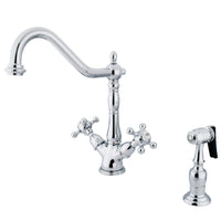 Thumbnail for Kingston Brass KS1231BXBS Heritage 2-Handle Kitchen Faucet with Brass Sprayer and 8-Inch Plate, Polished Chrome - BNGBath