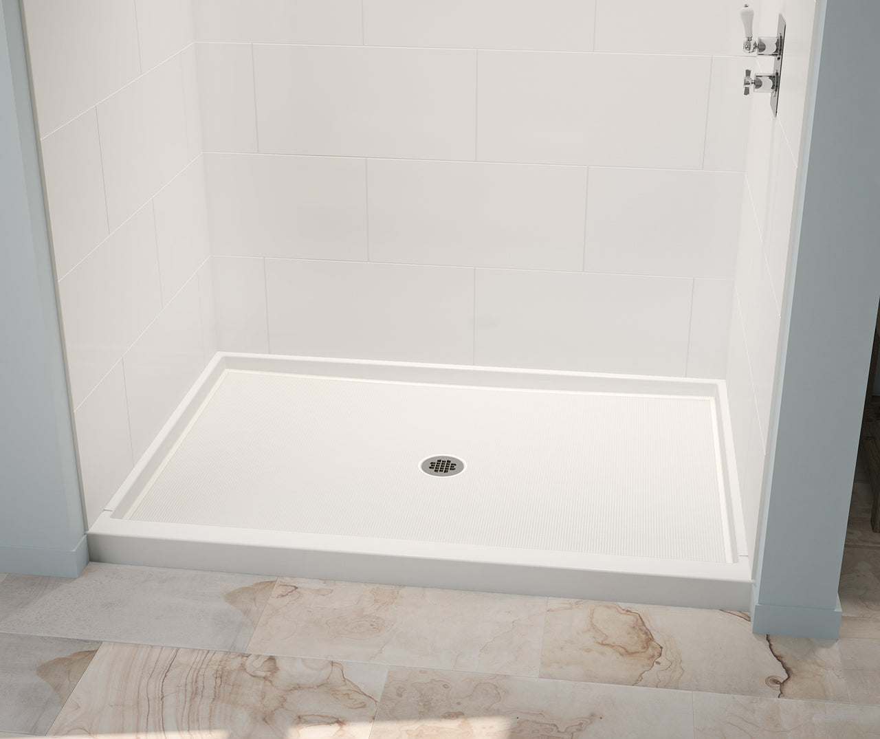 42 x 60 Swanstone Alcove Shower Pan with Center Drain in White - BNGBath