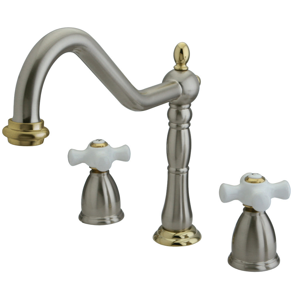 Kingston Brass KB1799PXLS Widespread Kitchen Faucet, Brushed Nickel/Polished Brass - BNGBath