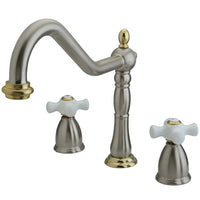 Thumbnail for Kingston Brass KB1799PXLS Widespread Kitchen Faucet, Brushed Nickel/Polished Brass - BNGBath