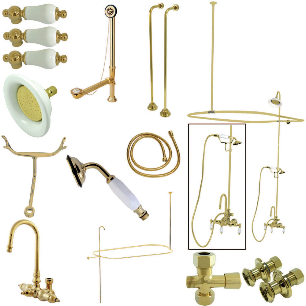 Kingston Brass CCK2142PL Vintage High Arc Gooseneck Clawfoot Tub Faucet Package, Polished Brass - BNGBath