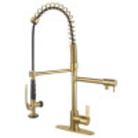 Thumbnail for Gourmetier LS8503CTL Continental Single-Handle Pre-Rinse Kitchen Faucet, Brushed Brass - BNGBath