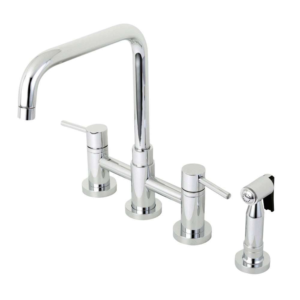 Kingston Brass KS8281DLBS Concord Two-Handle Bridge Kitchen Faucet with Brass Sprayer, Polished Chrome - BNGBath
