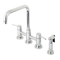Thumbnail for Kingston Brass KS8281DLBS Concord Two-Handle Bridge Kitchen Faucet with Brass Sprayer, Polished Chrome - BNGBath