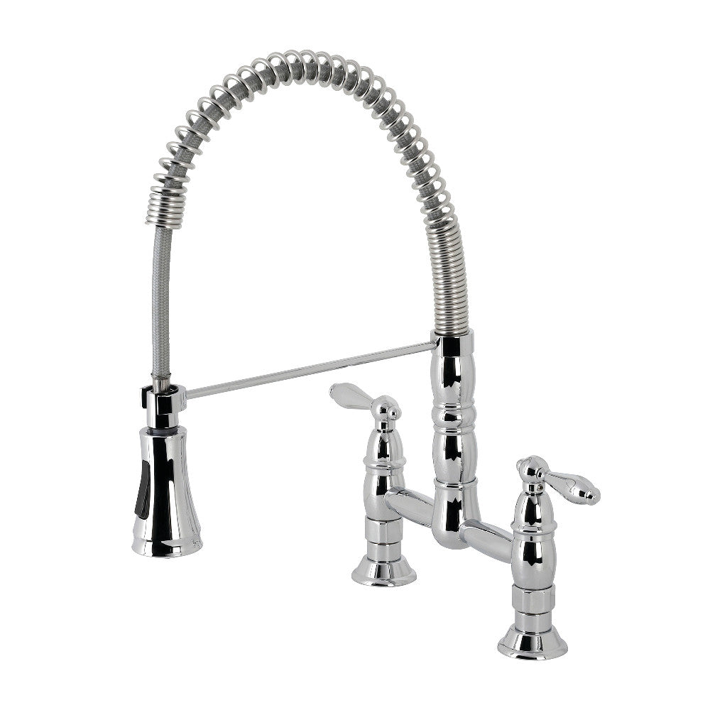 Gourmetier GS1271AL Heritage Two-Handle Deck-Mount Pull-Down Sprayer Kitchen Faucet, Polished Chrome - BNGBath