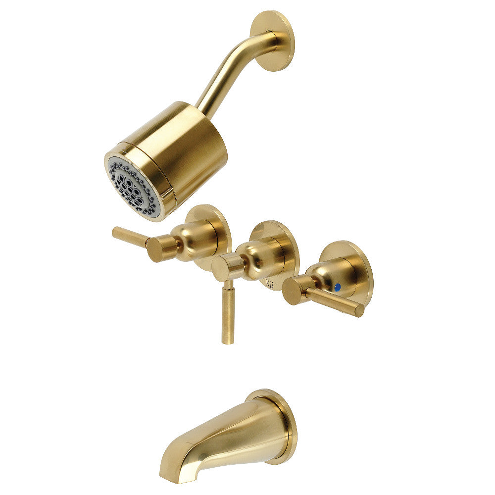 Kingston Brass KBX8137DL Concord Three-Handle Tub and Shower Faucet, Brushed Brass - BNGBath