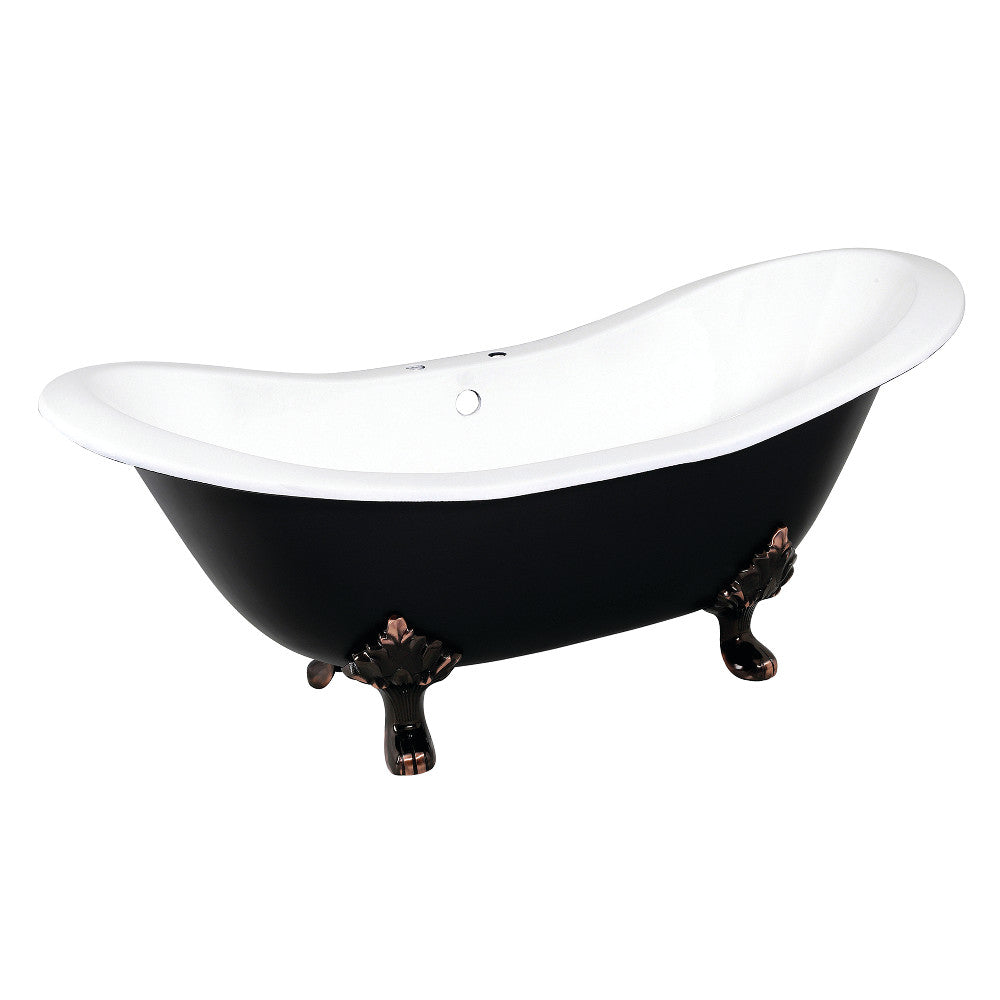 Aqua Eden VBT7D7231NC5 72-Inch Cast Iron Double Slipper Clawfoot Tub with 7-Inch Faucet Drillings, Black/White/Oil Rubbed Bronze - BNGBath