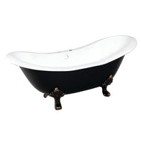 Thumbnail for Aqua Eden VBT7D7231NC5 72-Inch Cast Iron Double Slipper Clawfoot Tub with 7-Inch Faucet Drillings, Black/White/Oil Rubbed Bronze - BNGBath